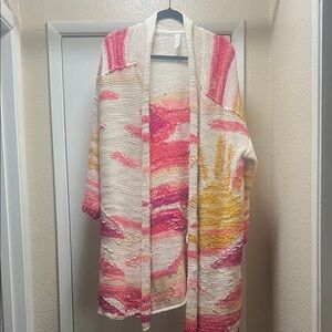 Anthropologie Pink and Yellow Knit Cardigan